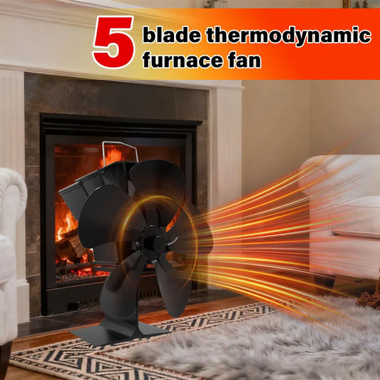 5-Blade Heat Powered Stove Fan for Wood Log Burner Fireplace Quiet Environmental Fan Heater Tool Efficient Heat Distribution